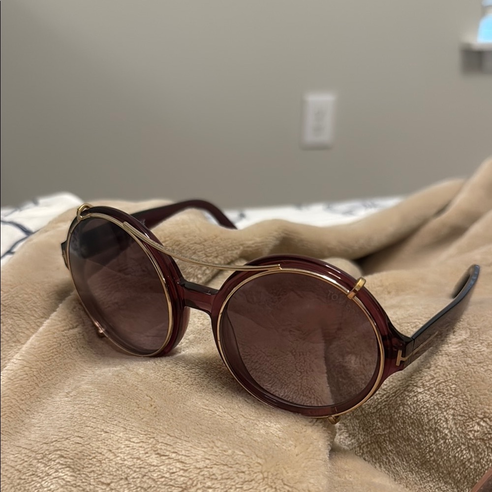 Tom Ford Juliet TF 369 69A Purple Clip On ROUND Sunglasses Bordeaux Lens 55-20